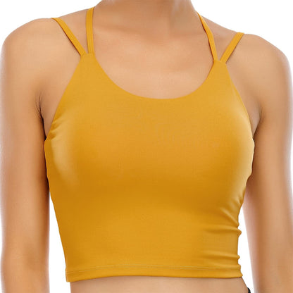 Vorcy Womens Padded Sports Bra Fitness Workout Running Camisole Crop Top with Built in Bra Yellow / X-Large