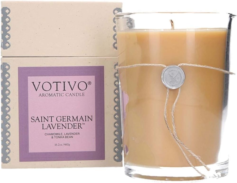 Votivo Red Currant 16.2 Oz Aromatic Large Candle | Soy Wax Blend | Luxury Glass Jar Scented Candle & Box | Candles for Home Scented | Candle Gifts | Long Burning & Highly Scented St. Germain-En-Laye Lavender