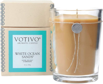 Votivo Red Currant 16.2 Oz Aromatic Large Candle | Soy Wax Blend | Luxury Glass Jar Scented Candle & Box | Candles for Home Scented | Candle Gifts | Long Burning & Highly Scented White Ocean Sands