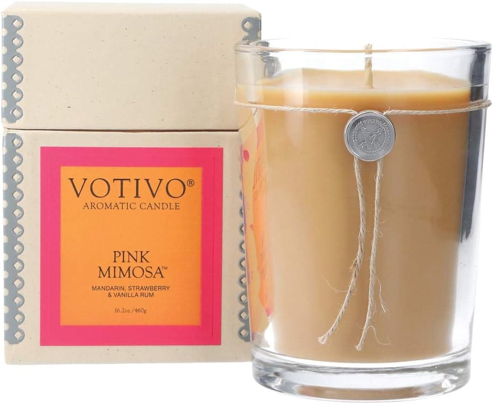 Votivo Red Currant 16.2 Oz Aromatic Large Candle | Soy Wax Blend | Luxury Glass Jar Scented Candle & Box | Candles for Home Scented | Candle Gifts | Long Burning & Highly Scented Pink Mimosa