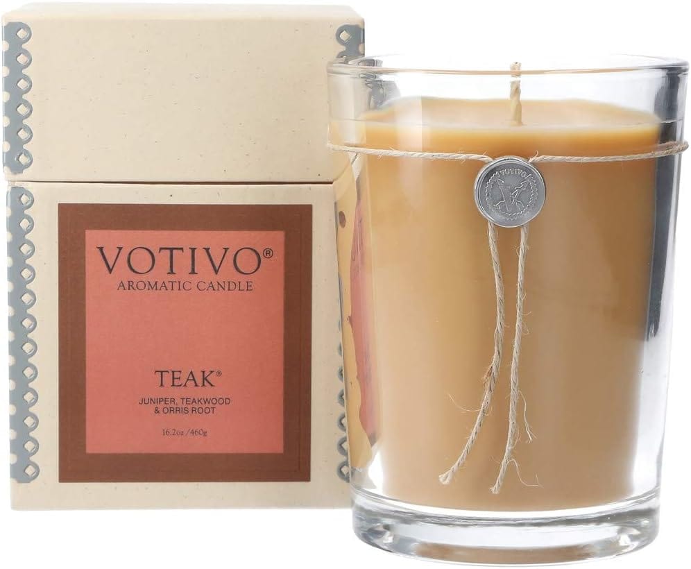 Votivo Red Currant 16.2 Oz Aromatic Large Candle | Soy Wax Blend | Luxury Glass Jar Scented Candle & Box | Candles for Home Scented | Candle Gifts | Long Burning & Highly Scented Teak