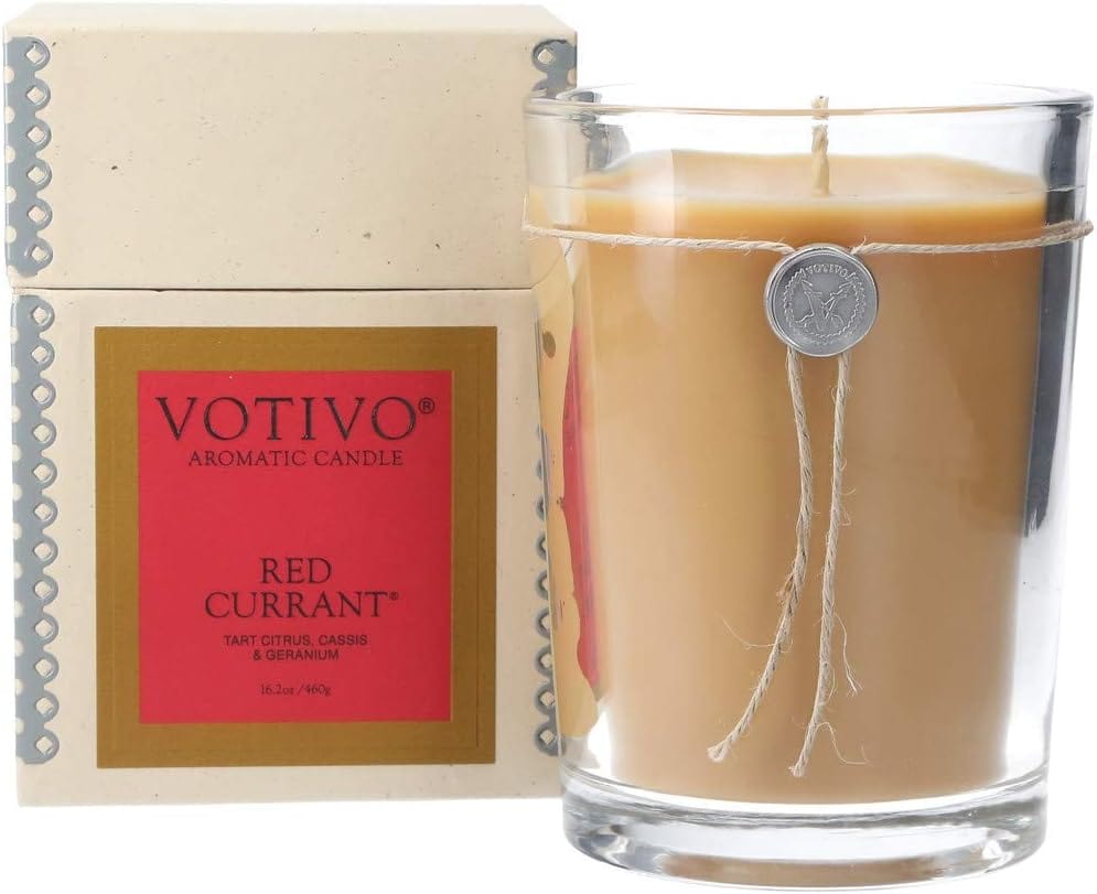 Votivo Red Currant 16.2 Oz Aromatic Large Candle | Soy Wax Blend | Luxury Glass Jar Scented Candle & Box | Candles for Home Scented | Candle Gifts | Long Burning & Highly Scented Red Currant