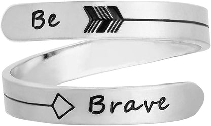 Vrycot Adjustable Inspirational Keep Going Ring Stainless Steel Adjustable Never Giver up Bands Cool Stacking Opening Gift for Women Statement be brave