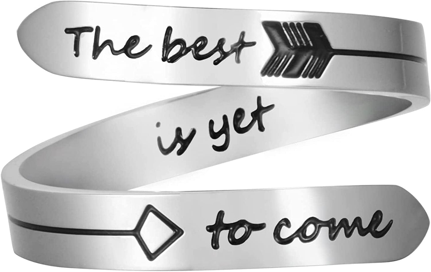 Vrycot Adjustable Inspirational Keep Going Ring Stainless Steel Adjustable Never Giver up Bands Cool Stacking Opening Gift for Women Statement The best is yet to come