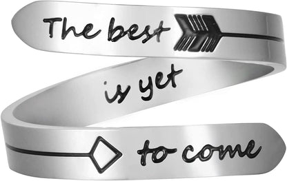 Vrycot Adjustable Inspirational Keep Going Ring Stainless Steel Adjustable Never Giver up Bands Cool Stacking Opening Gift for Women Statement The best is yet to come