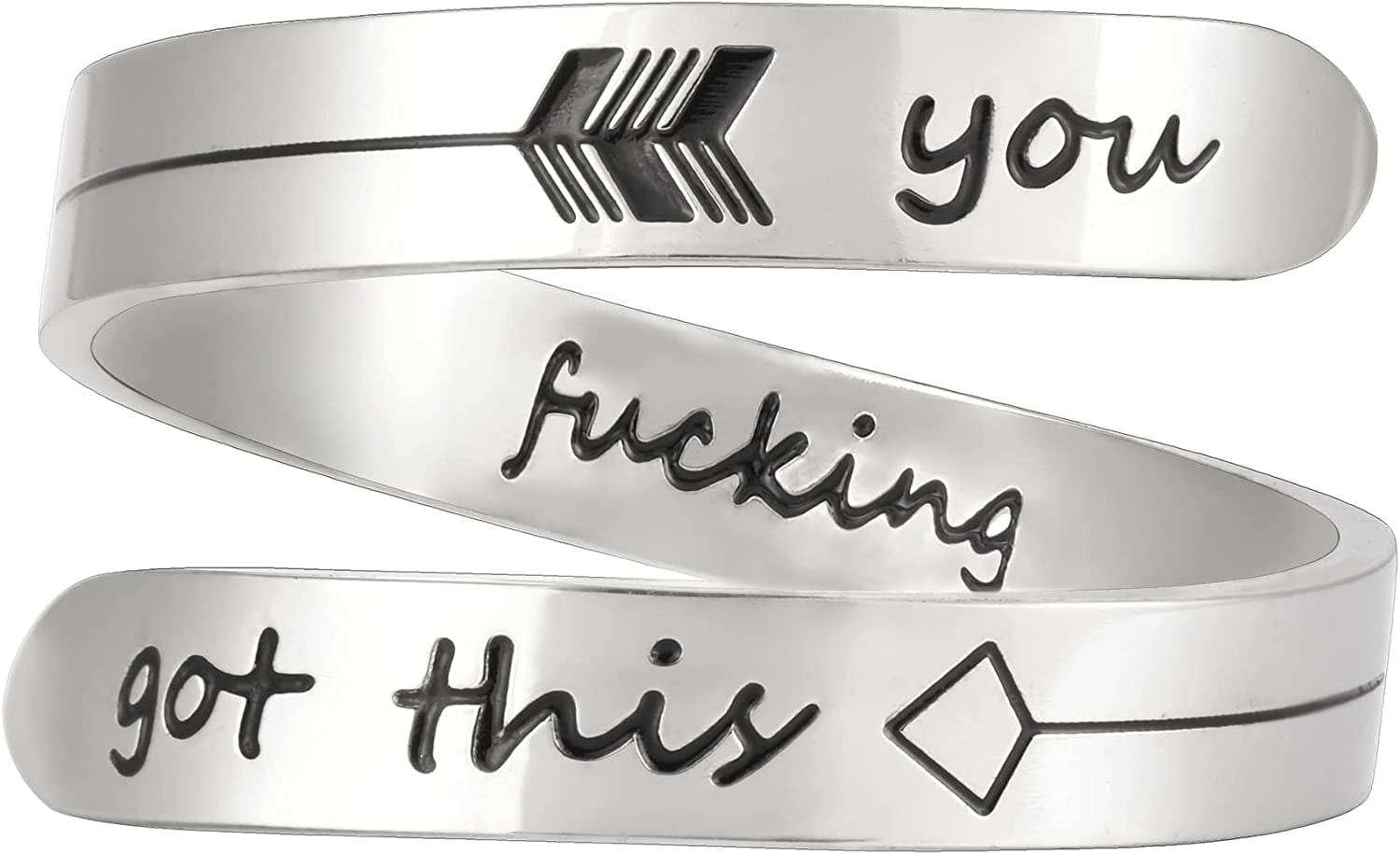 Vrycot Adjustable Inspirational Keep Going Ring Stainless Steel Adjustable Never Giver up Bands Cool Stacking Opening Gift for Women Statement you f got this