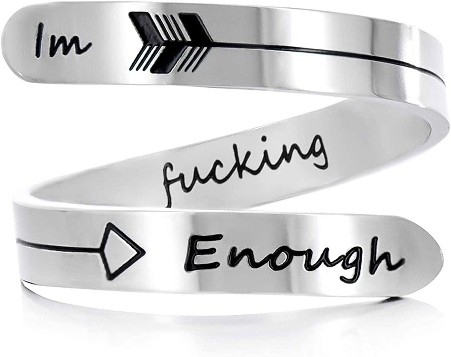 Vrycot Adjustable Inspirational Keep Going Ring Stainless Steel Adjustable Never Giver up Bands Cool Stacking Opening Gift for Women Statement Im fuxk enough