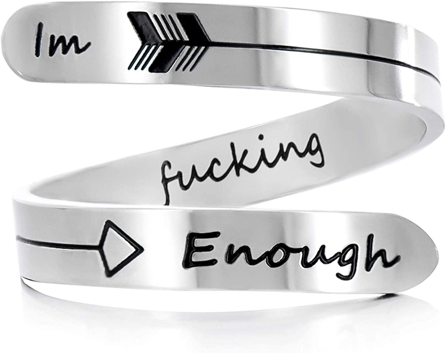 Vrycot Adjustable Inspirational Keep Going Ring Stainless Steel Adjustable Never Giver up Bands Cool Stacking Opening Gift for Women Statement Im fuxk enough