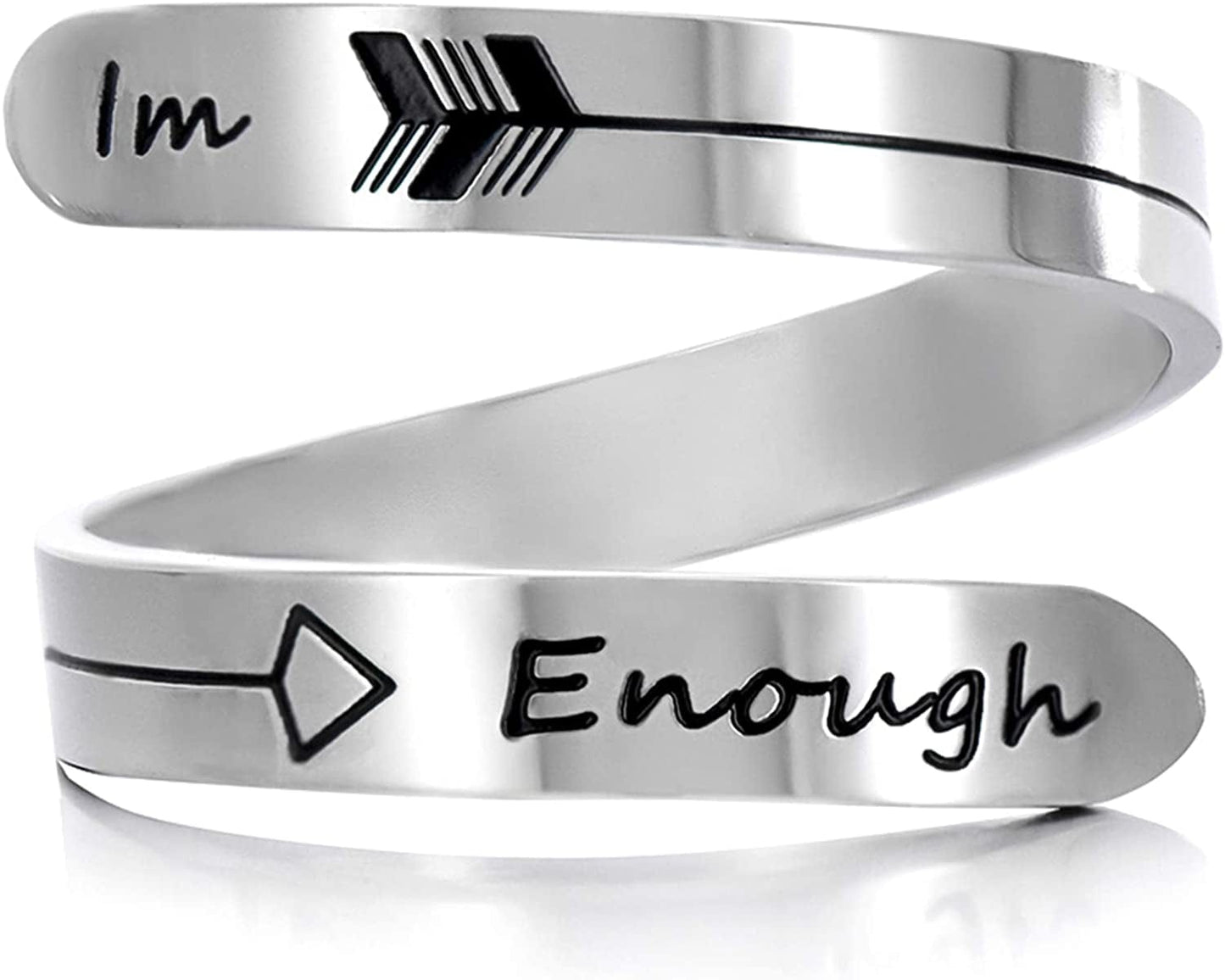 Vrycot Adjustable Inspirational Keep Going Ring Stainless Steel Adjustable Never Giver up Bands Cool Stacking Opening Gift for Women Statement 1Im Enough
