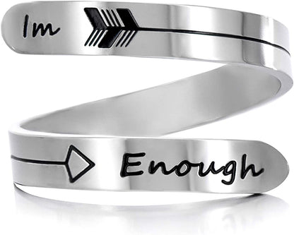 Vrycot Adjustable Inspirational Keep Going Ring Stainless Steel Adjustable Never Giver up Bands Cool Stacking Opening Gift for Women Statement 1Im Enough