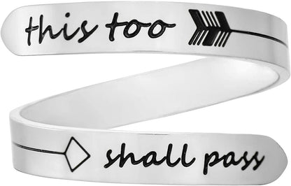 Vrycot Adjustable Inspirational Keep Going Ring Stainless Steel Adjustable Never Giver up Bands Cool Stacking Opening Gift for Women Statement this too shall pass