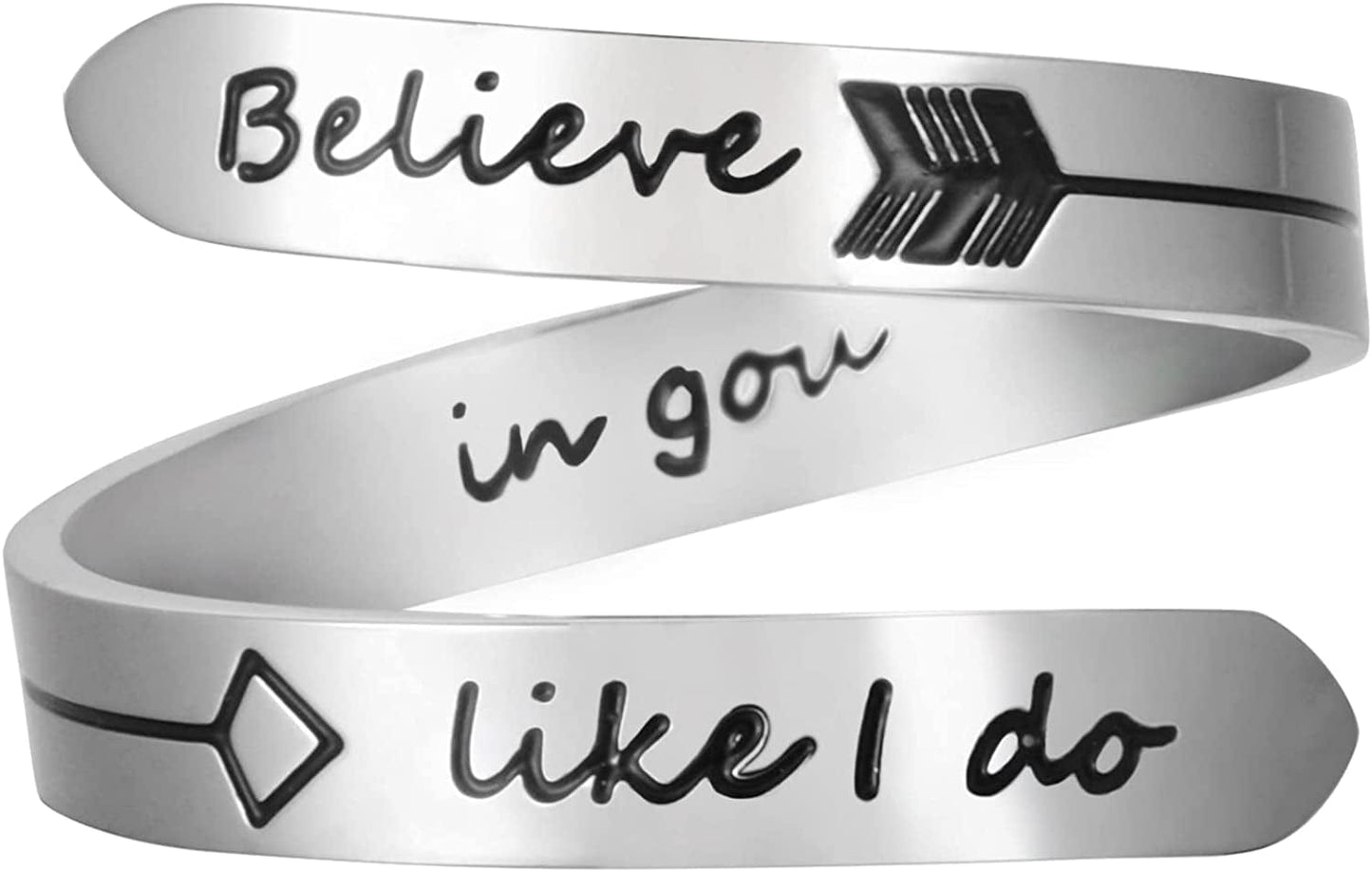 Vrycot Adjustable Inspirational Keep Going Ring Stainless Steel Adjustable Never Giver up Bands Cool Stacking Opening Gift for Women Statement Believe in you Like I do