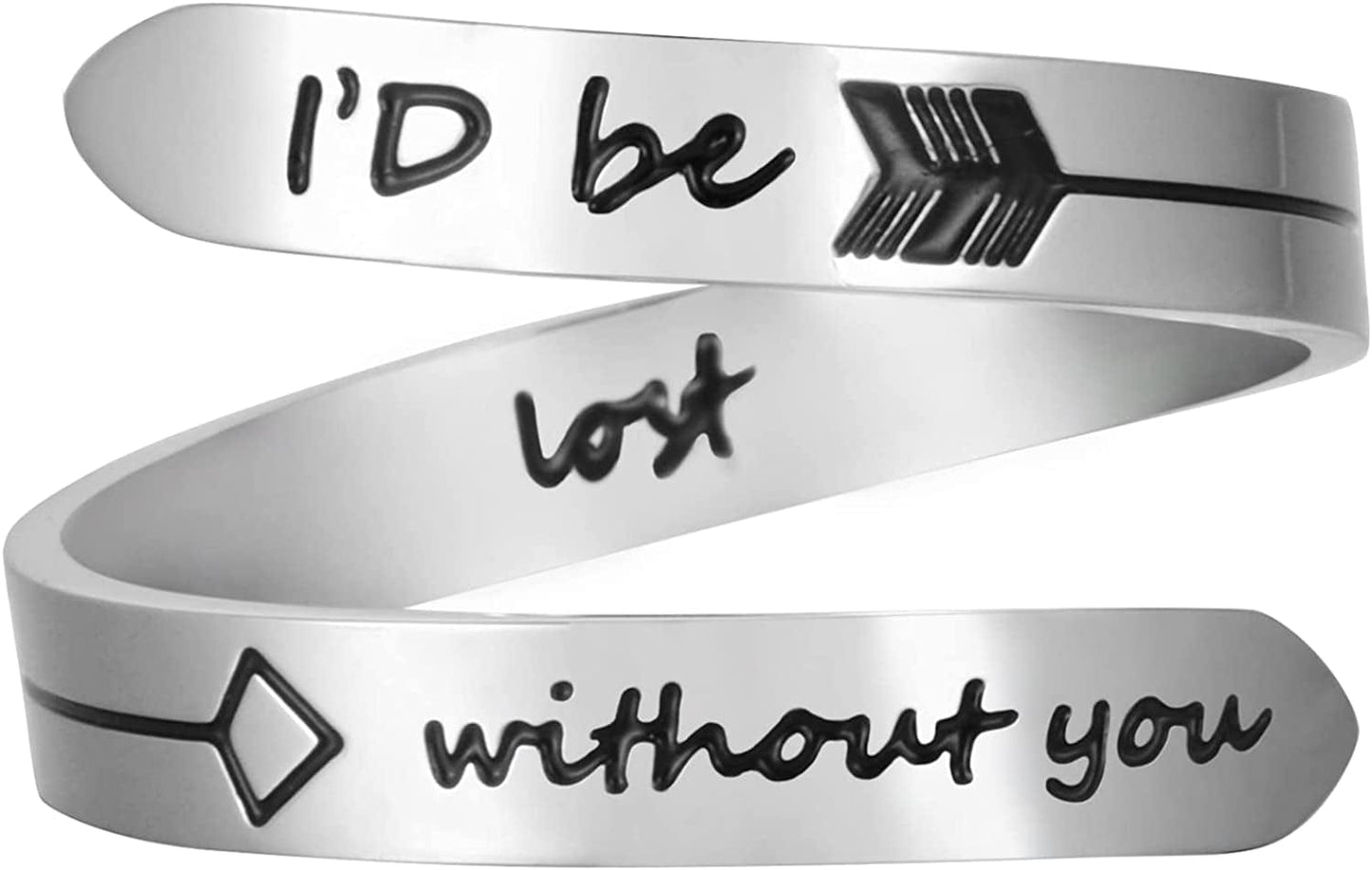 Vrycot Adjustable Inspirational Keep Going Ring Stainless Steel Adjustable Never Giver up Bands Cool Stacking Opening Gift for Women Statement I'D lost without you