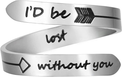 Vrycot Adjustable Inspirational Keep Going Ring Stainless Steel Adjustable Never Giver up Bands Cool Stacking Opening Gift for Women Statement I'D lost without you