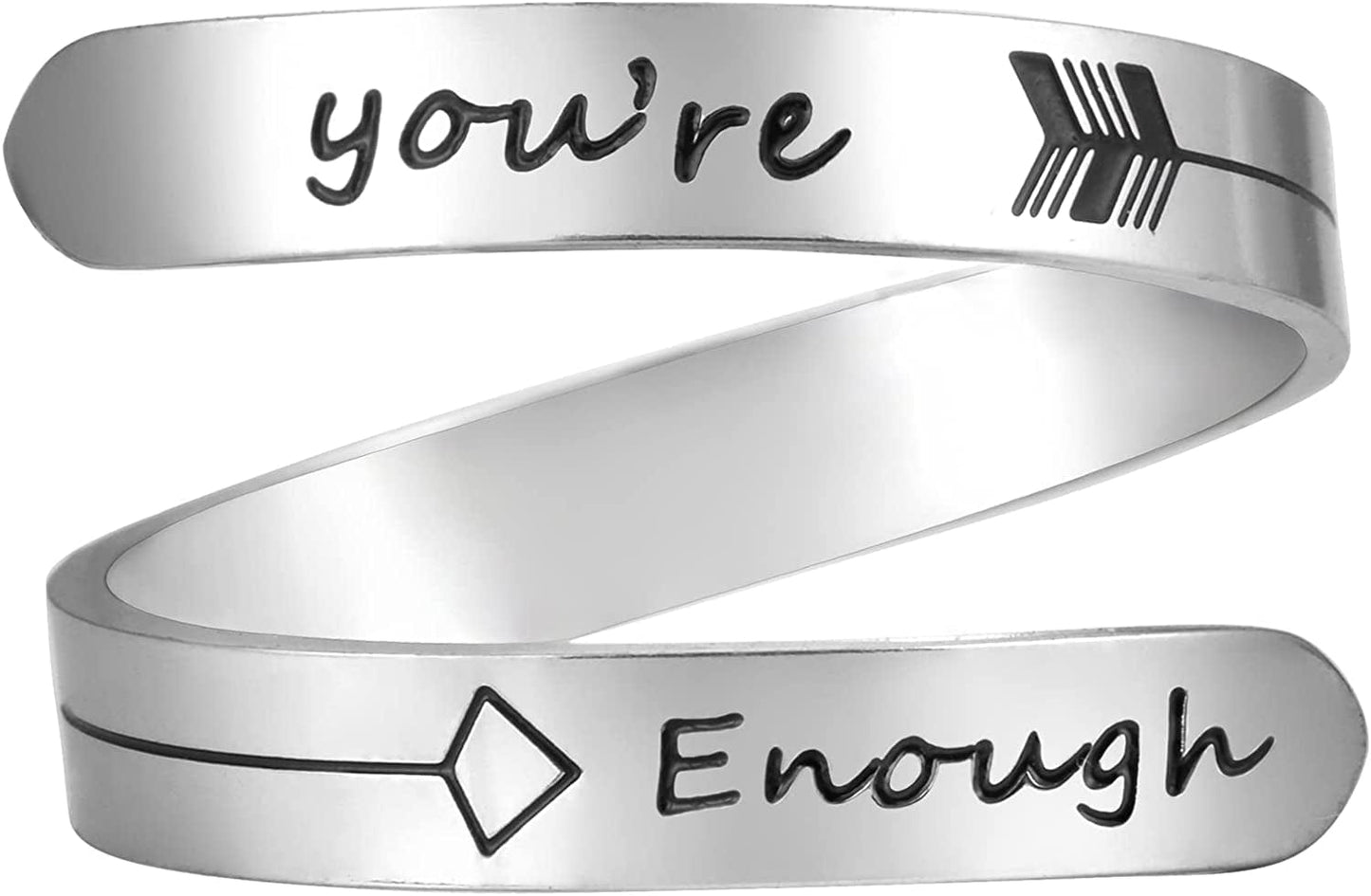 Vrycot Adjustable Inspirational Keep Going Ring Stainless Steel Adjustable Never Giver up Bands Cool Stacking Opening Gift for Women Statement You're Enough