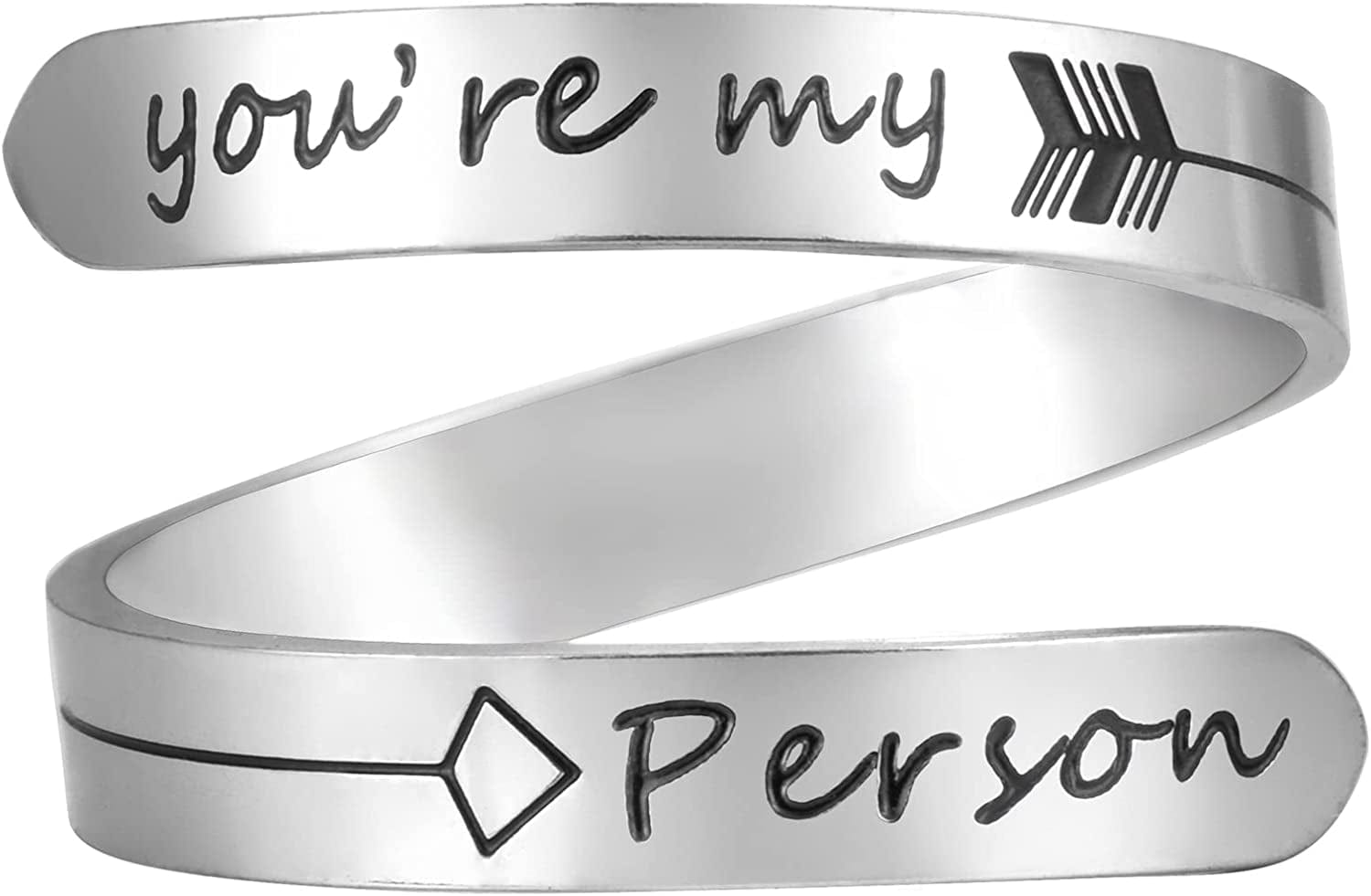 Vrycot Adjustable Inspirational Keep Going Ring Stainless Steel Adjustable Never Giver up Bands Cool Stacking Opening Gift for Women Statement You're my Person