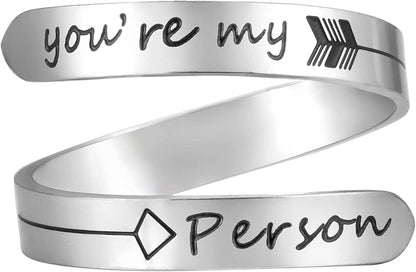 Vrycot Adjustable Inspirational Keep Going Ring Stainless Steel Adjustable Never Giver up Bands Cool Stacking Opening Gift for Women Statement You're my Person