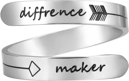 Vrycot Adjustable Inspirational Keep Going Ring Stainless Steel Adjustable Never Giver up Bands Cool Stacking Opening Gift for Women Statement Diffrence Maker