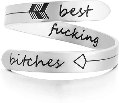 Vrycot Adjustable Inspirational Keep Going Ring Stainless Steel Adjustable Never Giver up Bands Cool Stacking Opening Gift for Women Statement best f bitches