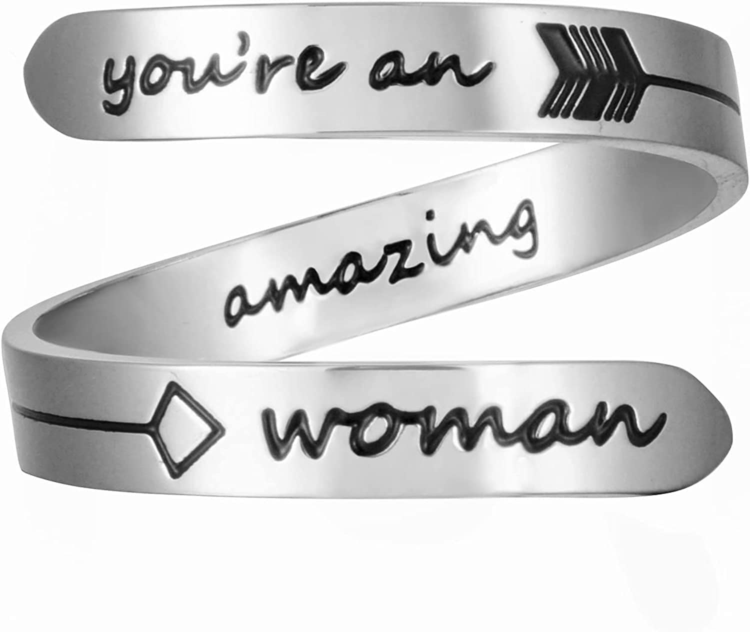 Vrycot Adjustable Inspirational Keep Going Ring Stainless Steel Adjustable Never Giver up Bands Cool Stacking Opening Gift for Women Statement you're an amazing Woman