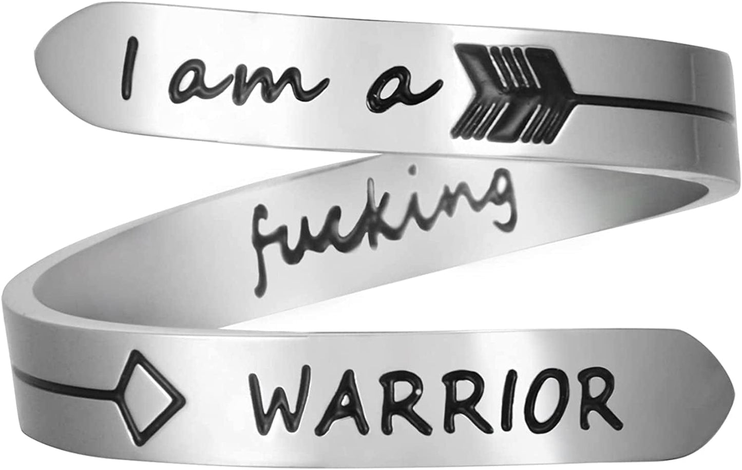 Vrycot Adjustable Inspirational Keep Going Ring Stainless Steel Adjustable Never Giver up Bands Cool Stacking Opening Gift for Women Statement iam a f warrior