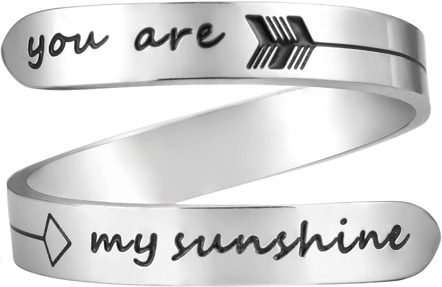 Vrycot Adjustable Inspirational Keep Going Ring Stainless Steel Adjustable Never Giver up Bands Cool Stacking Opening Gift for Women Statement you are my sunshine