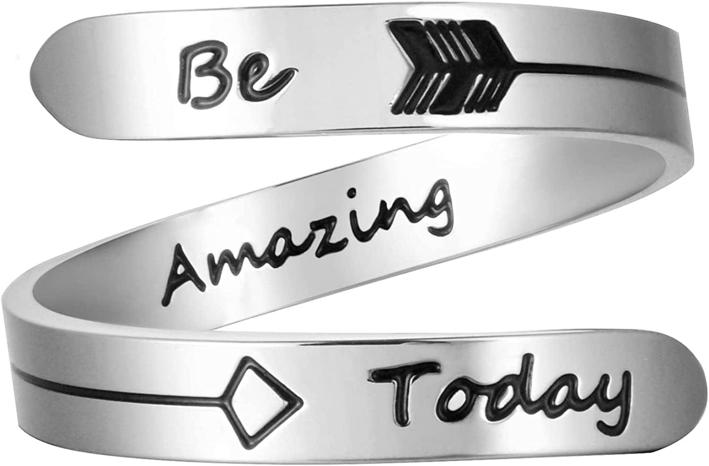 Vrycot Adjustable Inspirational Keep Going Ring Stainless Steel Adjustable Never Giver up Bands Cool Stacking Opening Gift for Women Statement Be Amazing Today