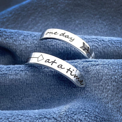 Vrycot Adjustable Inspirational Keep Going Ring Stainless Steel Adjustable Never Giver up Bands Cool Stacking Opening Gift for Women Statement