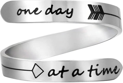 Vrycot Adjustable Inspirational Keep Going Ring Stainless Steel Adjustable Never Giver up Bands Cool Stacking Opening Gift for Women Statement one day at a time