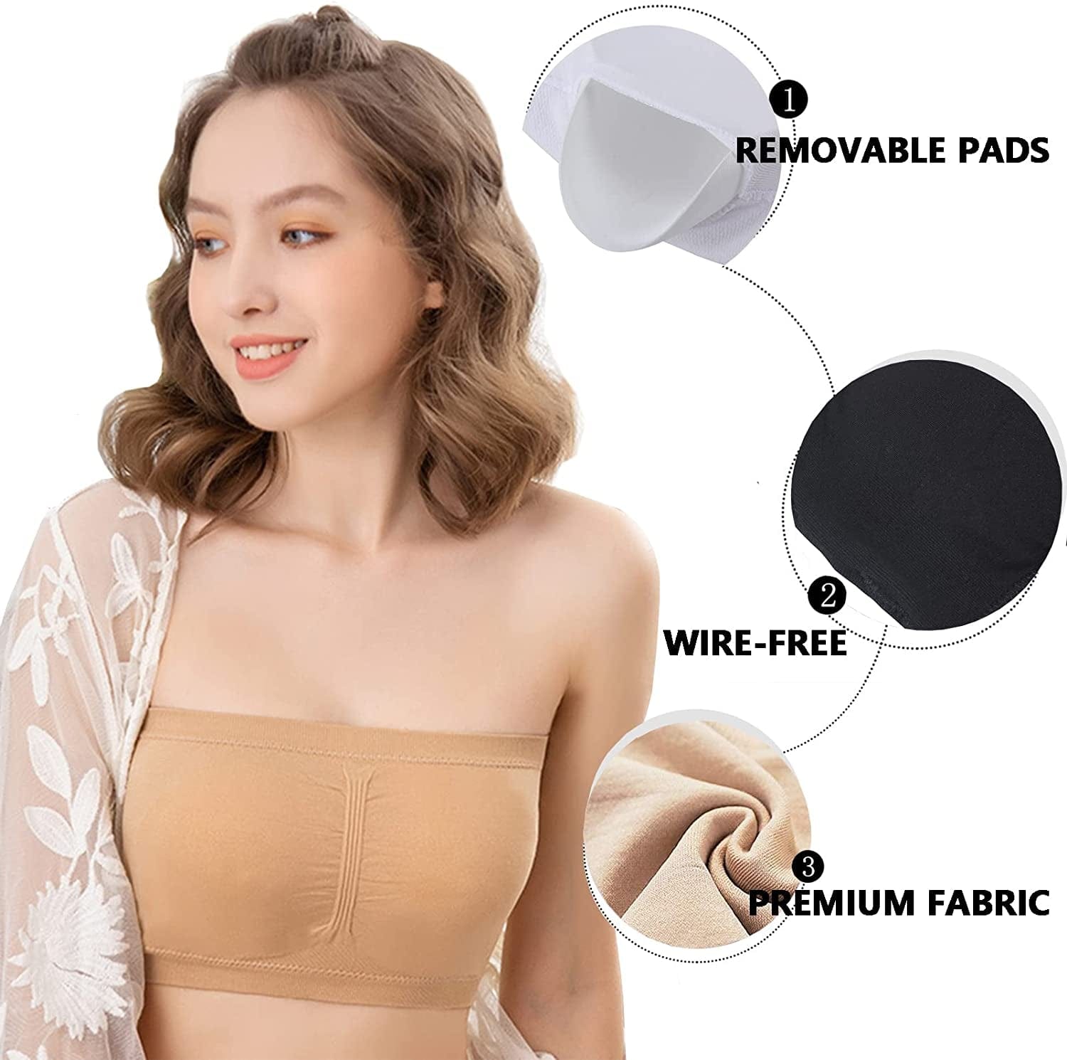 Wanture Women'S Padded Bandeau Bra, Strapless Basic Layer Summer Tube Top Bra Bralettes for Women 1-3 Packs