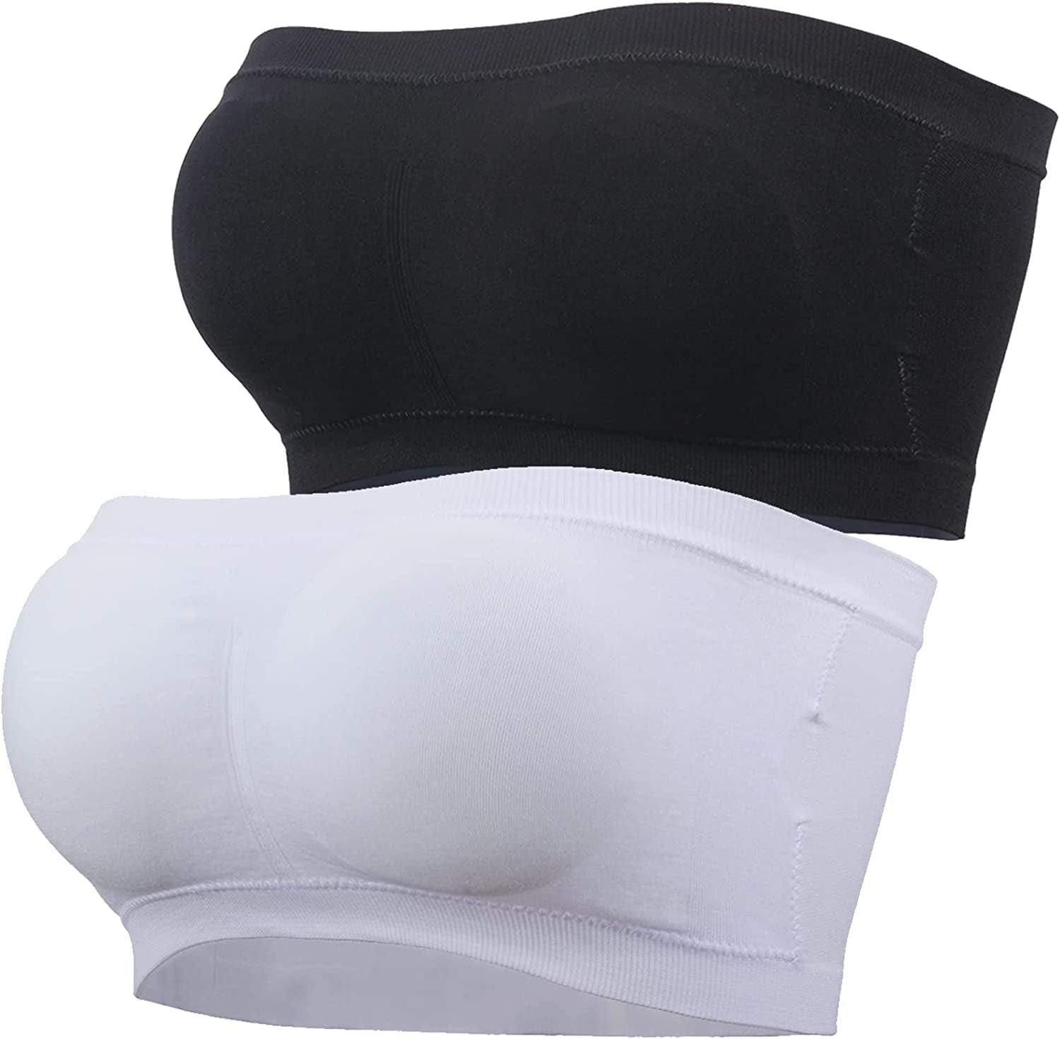Wanture Women'S Padded Bandeau Bra, Strapless Basic Layer Summer Tube Top Bra Bralettes for Women 1-3 Packs Black+white / Medium