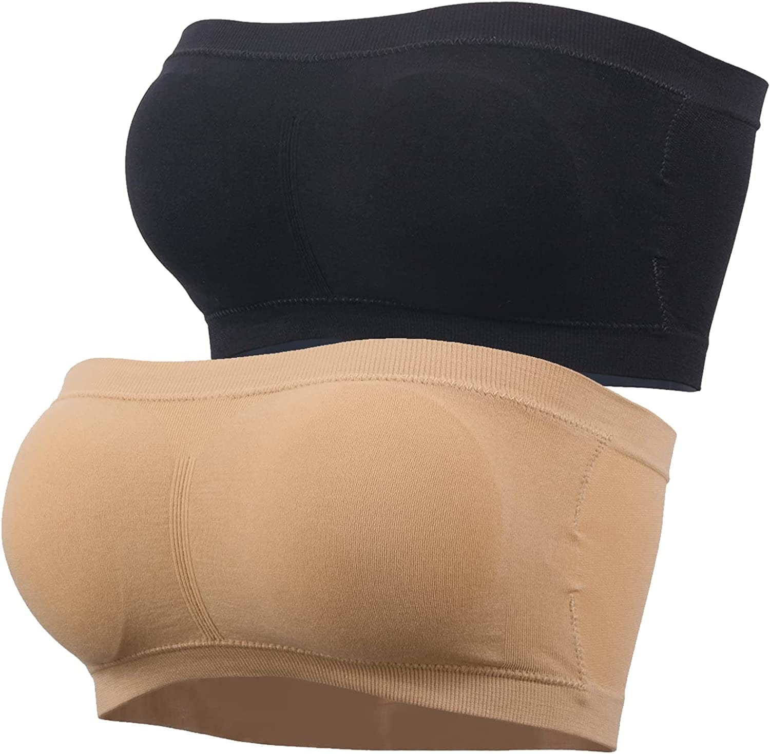 Wanture Women'S Padded Bandeau Bra, Strapless Basic Layer Summer Tube Top Bra Bralettes for Women 1-3 Packs Black+nude / X-Large