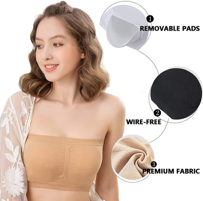 Wanture Women'S Strapless Bralette Seamless Bandeau Stretchy Non-Padded Bandeau Tube Top Bra for Girl White XS-S