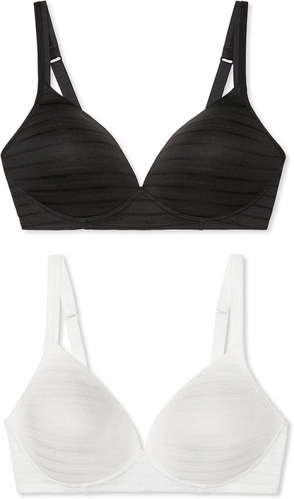 Warner'S Women'S Blissful Benefits Wireless Lift T-Shirt Bra 2-Pack Rn1102W White/ Black / 34C