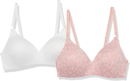 Warner'S Women'S Blissful Benefits Wireless Lightly Lined T-Shirt Bra 2-Pack 04001W Silver Pink / White / 38C