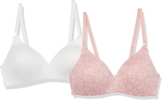 Warner'S Women'S Blissful Benefits Wireless Lightly Lined T-Shirt Bra 2-Pack 04001W Silver Pink / White / 38C