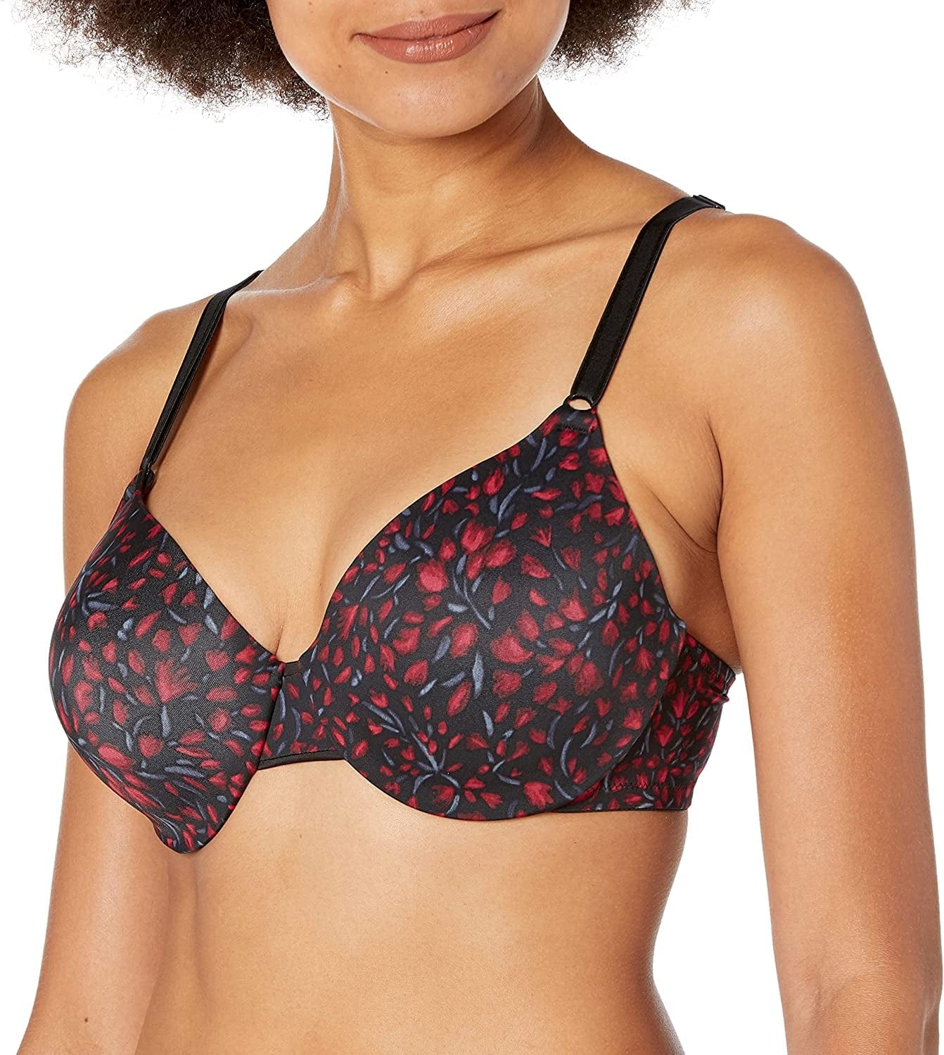 Warner'S Women'S Cushioned Underwire Lightly Lined T-Shirt Bra 1593 Black & Raspberry Brushstroke Floral / 34D