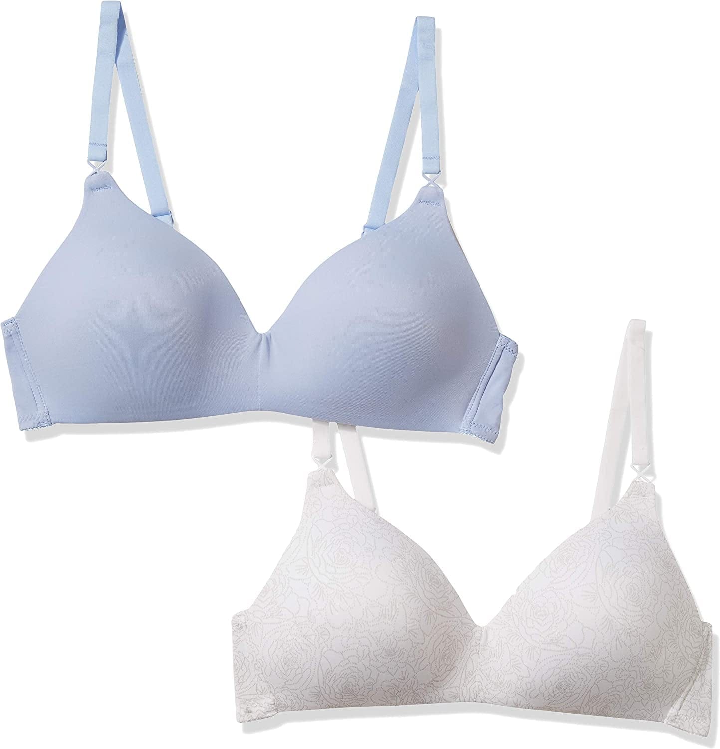 Warner'S Women'S Elements of Bliss Wirefree Lift Bra White Dotted Floral/Inspired Blue / 2 / 38C