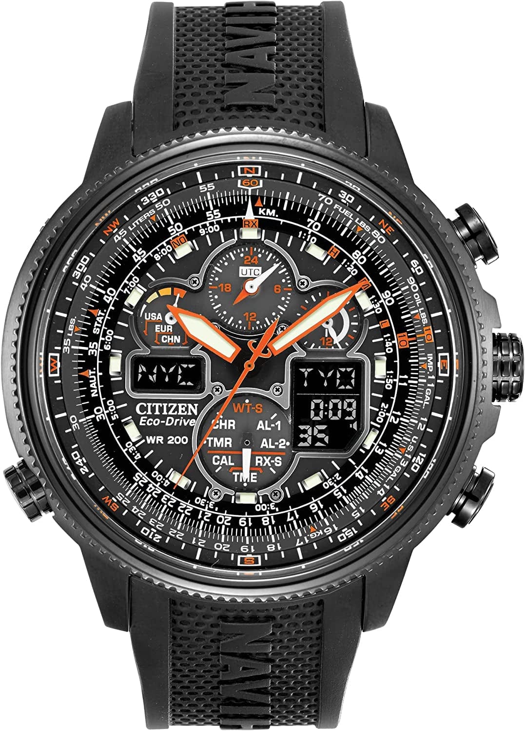 Watches JY8035-04E Navihawk A-T Eco-Drive Perpetual Chrono Strap Watch Black