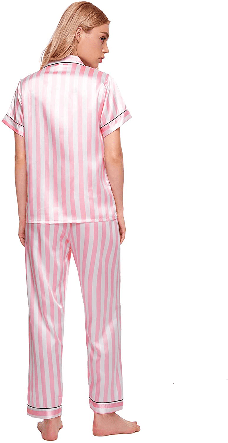WDIRARA Women'S Silk Satin Pajama Set 4 Pieces Sleepwear Loungewear Pj Sets Apparel & Accessories > Clothing > Sleepwear & Loungewear Kylie Max   