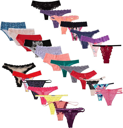 WDX Thong 20 Pack Underwear Women G String Thongs for Women Sexy Panties Variety Pack Cheeky (S) Multicolor