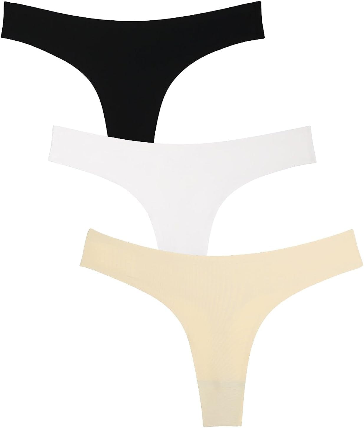 Wealurre Women'S Microfiber Low Rise No Show Thong Pantie Black/White/Apricot / Large