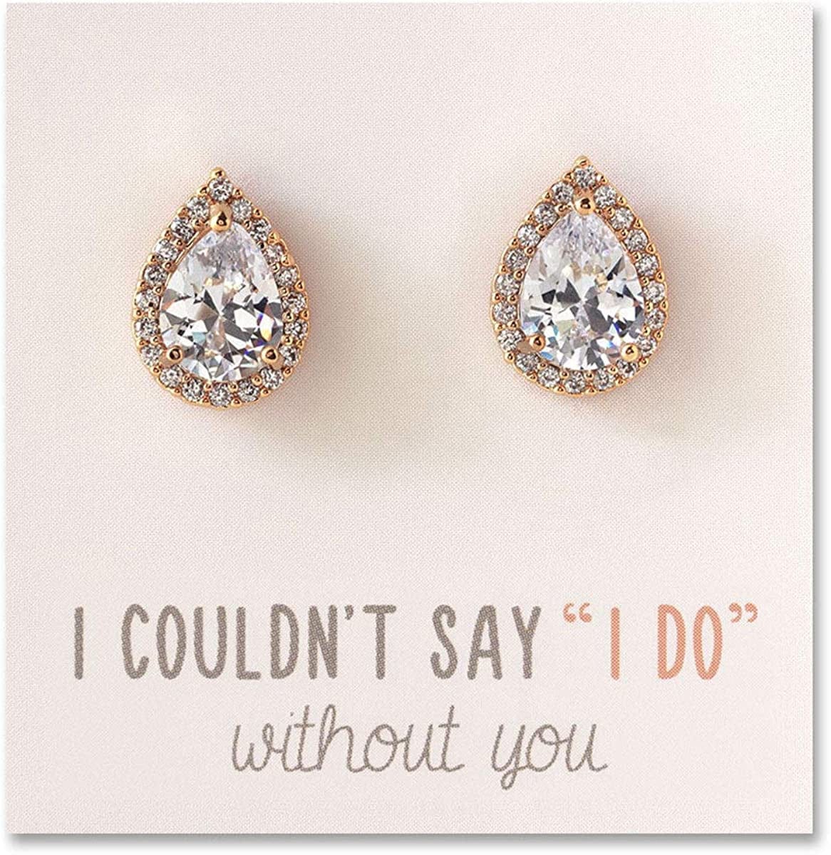 Wedding Bridesmaid Jewelry Gift - Pear Teardrop Stud Post or Clip on Earrings in Gold, Rose Gold, Silver Post - Rose Gold
