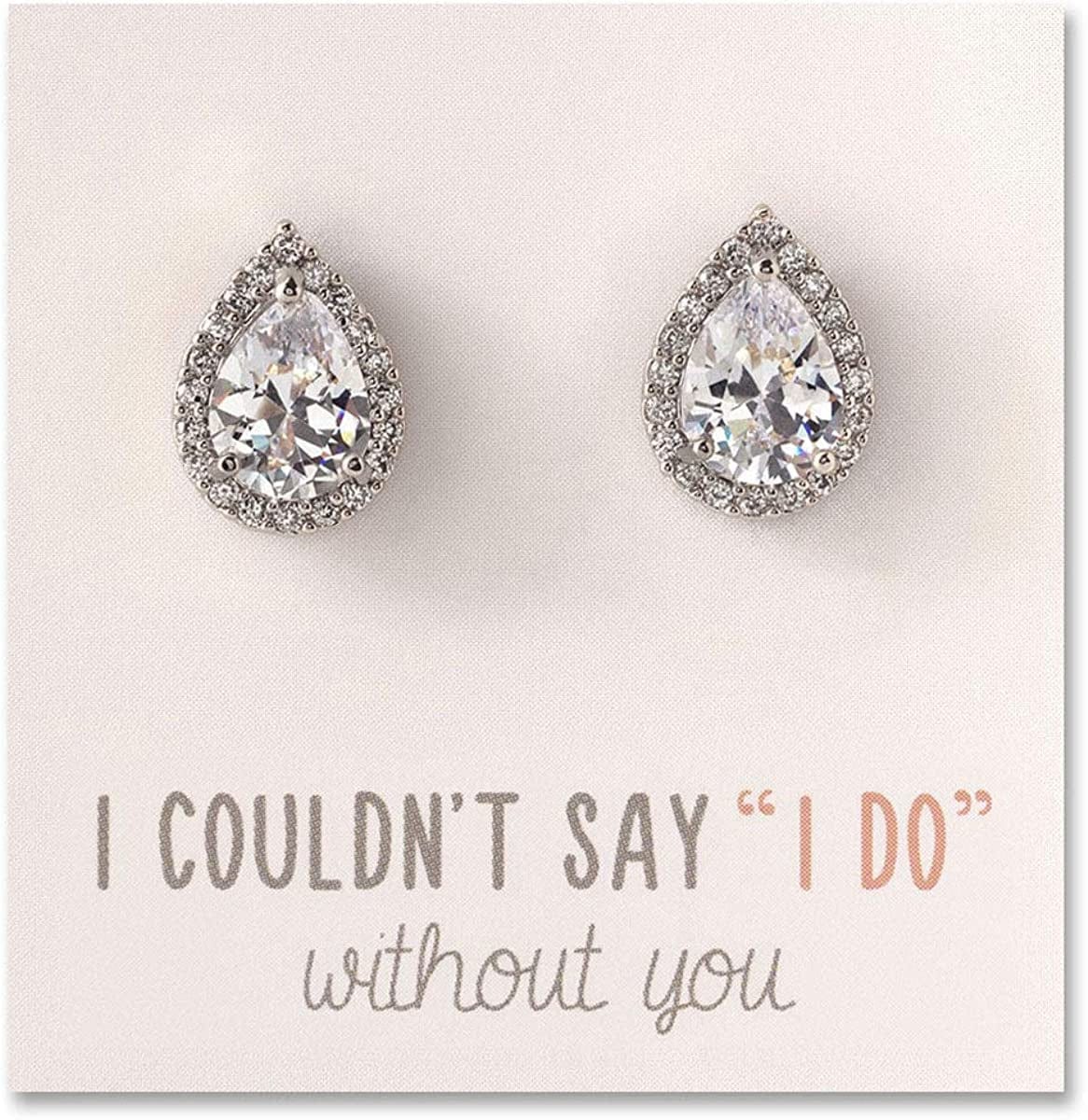 Wedding Bridesmaid Jewelry Gift - Pear Teardrop Stud Post or Clip on Earrings in Gold, Rose Gold, Silver Post - Silver