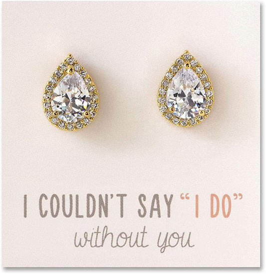 Wedding Bridesmaid Jewelry Gift - Pear Teardrop Stud Post or Clip on Earrings in Gold, Rose Gold, Silver Post - Gold