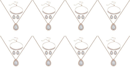 Wedding Bridesmaid Jewelry Set Necklace Earring Bracelet Wedding Jewelry Set 3A Cube Oxidation Jewelry Set Hypoallergenic Wedding Jewelry Bridesmaid Gift (Adjustable Rose Gold 8 Piece Set