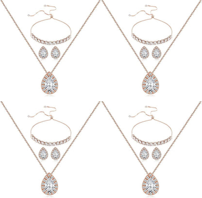 Wedding Bridesmaid Jewelry Set Necklace Earring Bracelet Wedding Jewelry Set 3A Cube Oxidation Jewelry Set Hypoallergenic Wedding Jewelry Bridesmaid Gift (Adjustable Rose Gold 4 Piece Set