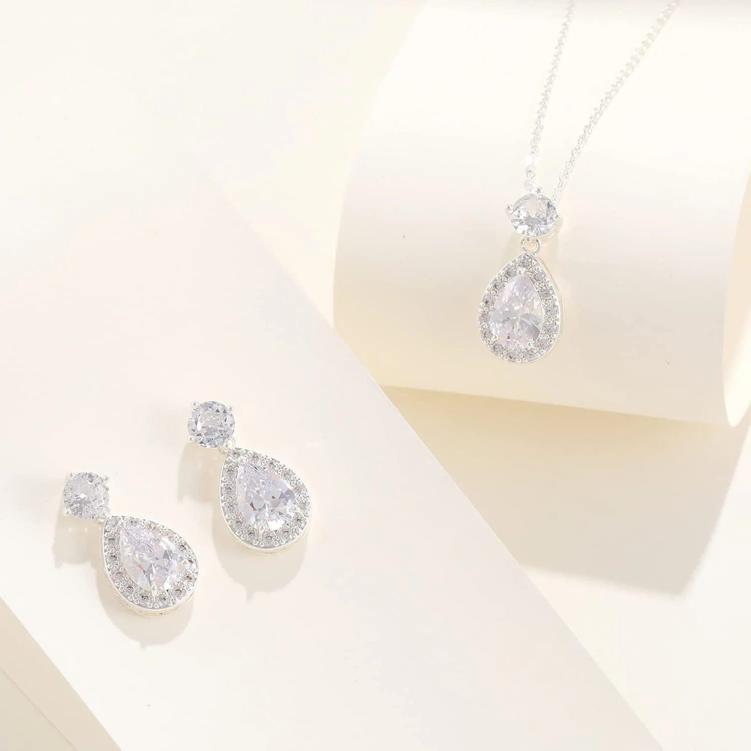 Wedding Bridesmaid Jewelry Set Necklace Earring Bracelet Wedding Jewelry Set 3A Cube Oxidation Jewelry Set Hypoallergenic Wedding Jewelry Bridesmaid Gift (Adjustable