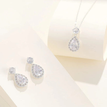 Wedding Bridesmaid Jewelry Set Necklace Earring Bracelet Wedding Jewelry Set 3A Cube Oxidation Jewelry Set Hypoallergenic Wedding Jewelry Bridesmaid Gift (Adjustable