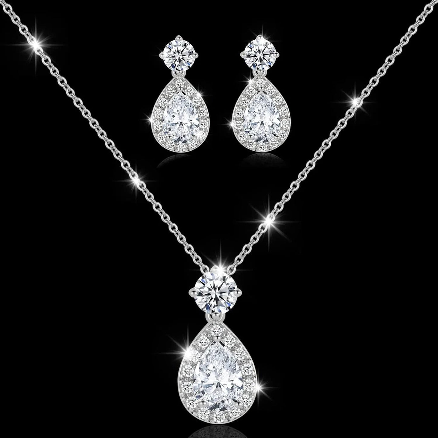 Wedding Bridesmaid Jewelry Set Necklace Earring Bracelet Wedding Jewelry Set 3A Cube Oxidation Jewelry Set Hypoallergenic Wedding Jewelry Bridesmaid Gift (Adjustable